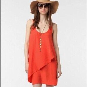 Silence + Noise Orange Asymmetric Drape Racerback Tank Mini Dress, S